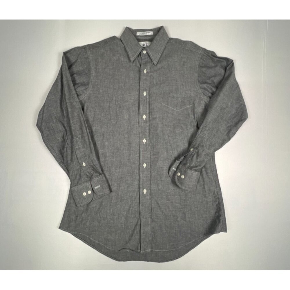 Vintage Van Heusen 417 Men M Blue Chambray Work Shirt Single Needle Tailoring